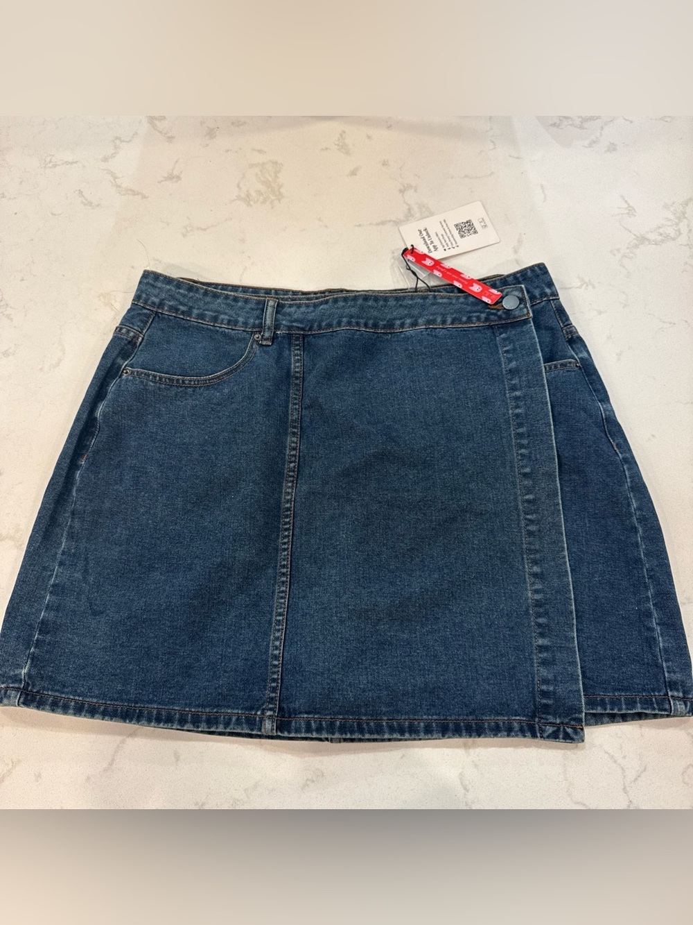 NWT Cider Medium Wash Blue Denim Wrap Mini Skirt size 0X